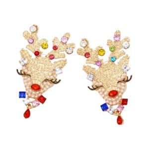 Pipi Tree Multi-Color Rhinestone & Pearl Holiday Earrings NWOT